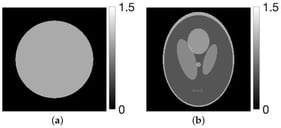 (a) Disc and (b) modified Shepp–Logan phantom images.