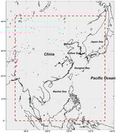 The China Seas and adjacent waters are outlined in red.