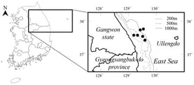 Sampling area of deep-sea fish caught in the East Sea, Korea.