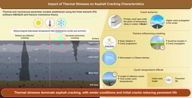 Top-down transverse cracks on the road surface and bottom-up reflective cracks on the base layer.