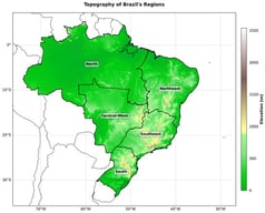 Topographic map of the study area (Brazil), highlighting the main relief features.