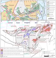 (A) Schematic tectonic map of the Eurasian continent (modified on the basis of the work of Kröner et al. [46]) showing the major tectonic entities and location of Figure 1B. (B) Tectonic map of the North China Craton showing the major Precambrian basement and the distributions of ancient zircons (modified based on the work of Zhao et al. [47] and Wang et al. [45]). The references for the chronological data presented in the map can be found in the work of Wang et al. [45], Wan et al. [48] and the references therein [24,32,49,50,51,52,53,54,55,56,57,58,59,60]. Abbreviations: CAOB—Central Asian Orogenic Belt.