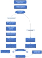 Study workflow: participant enrollment, randomization, intervention delivery, data collection timeline, and follow-up across the 12–week trial.