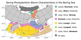 Bathymetry (shading) and main surface currents (arrows) of the Bering Sea and surrounding waters. Numbers indicate main geographical objects and currents: (1) Sea of Okhotsk, (2) Kamchatka Peninsula, (3) Komandorski (Commander) Basin, (4) Aleutian Basin, (5) Bowers Basin, (6) Gulf of Anadyr and Anadyr Current, (7) Chukchi Sea, (8) Aleutian Islands, (9) Bristol Bay, (10) Gulf of Alaska, (11) North Kuril Current, (12) West Kamchatka Current, (13) East Kamchatka Current, (14) Siberian Coastal Current, (15) Beaufort Gyre, (16) Bering Slope Current, (17) Alaskan Coastal Current, (18) Alaskan Stream. Currents are based on generalization of [14,33]. Bathymetry is generalized based on GEBCO_2023.