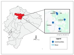 Location of the communities of the Ilaló Strip, Pichincha Province, Ecuador.