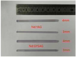 Nd:GYSAG crystal rod. (Φ3 × 73 mm and Φ4 × 73 mm).
