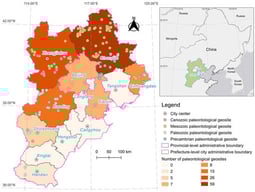 The brief map of the BTH region shows the location and quantity of paleontological geosites.