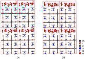 The starting structures of (a) CH3NH3PbI3-15O2-2H2O and (b) CH3NH3PbI3-15O2-5H2O.