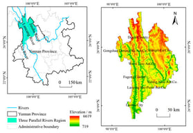 Geographical distribution diagram of the Three Parallel Rivers Region.
