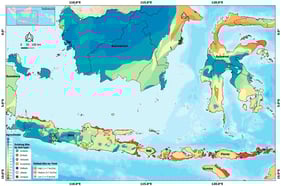 Existing sorghum cultivation areas in Indonesia, as plotted on the agroclimate map. Supplementary Table S1 provides descriptions of the location numbers. The agroclimate map was redrawn from the regional agroclimate map of Sumatra [32], Java [31], Kalimantan [35], Sulawesi [34], Maluku and Irian Jaya, Bali, Nusa Tenggara Barat, and Nusa Tenggara Timur [33].
