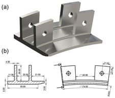 (a) Overview of the seal-segment-like structure; (b) sketch with the main dimensions (the dimensions are in mm).