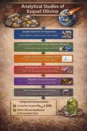 (A) Representative Esquel pallasite fragment and polished-section microstructure. A 1 cm calibration cube is placed adjacent to the sample for scale reference. (B) Reflected-light image of the polished and 2% nital-etched surface showing olivine in contact with Fe–Ni metal. (C,D) Higher-magnification views highlight kamacite, taenite, and plessite revealed by etching and illustrate the characteristic pallasitic metal–silicate interface.