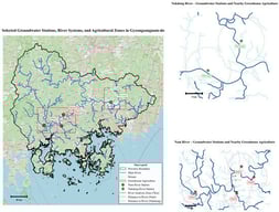 Selected GW monitoring stations near the Nam and Nakdong rivers in Gyeongsangnam-do.