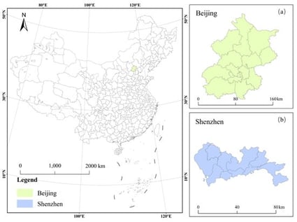 Study area. (a) Beijing; (b) Shenzhen.