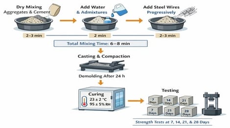 Schematic diagram of the experimental program and concrete mixing procedure.
