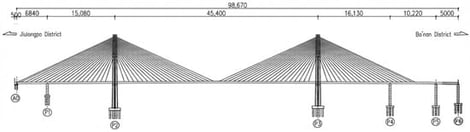 Layout of the main bridge structure (unit: cm).