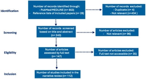 Illustrative study selection flow chart (PRISMA-like) for this narrative review.