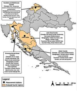 Geographical distribution of the studied pilot regions of Croatia.