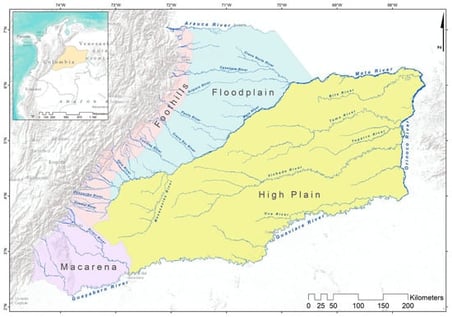 Spatial context of the study area, including physiographic units and the major drainage systems.