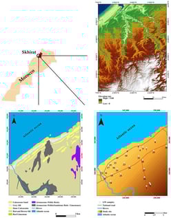 Maps illustrating sampling site and its geology and elevation.