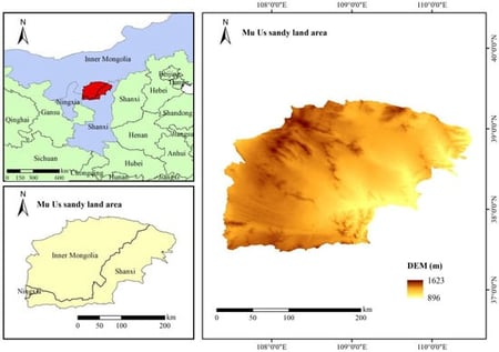 Geographical schematic diagram of Mu Us Sandy Land area.