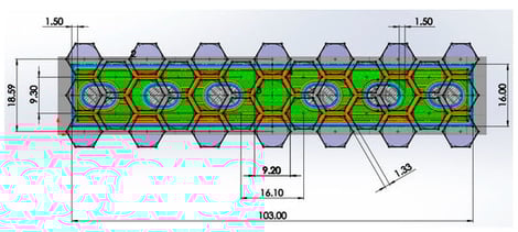 Slicer software image imported to the CAD software to reconstruct the infill architecture (the 20% infill case, units in mm).