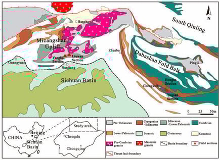 Simplified geological map of the northern Sichuan region (modified after [16]).