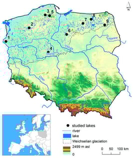 Location of the study area (numbering of lakes according to Table 1).