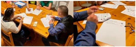 Discussing the information sheet with part of the group.