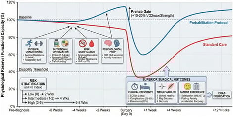 Multimodal prehabilitation framework. This framework is conceptual and hypothesis-generating, intended to organize thinking around risk-tiered optimization. It has not been prospectively validated in plastic surgery and should not be interpreted as a clinical algorithm or standard of care.