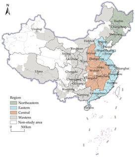 Division of the four sub-regions of China’s mainland.