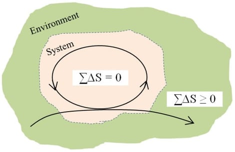 Zero-entropy model of ideal sustainable open system (arrows—energy and matter flow), adapted from [6].