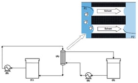 Schematic diagram of the MCr unit used: (A) membrane module, (B) peristaltic pump; (C) feed tank and (D) permeate tank (adapted from [22]).