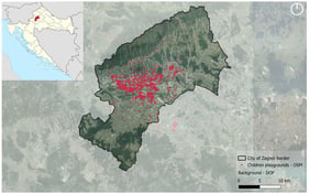 City of Zagreb, Croatia, and the spatial distribution of children’s playgrounds.