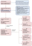 Diagnostic workflow and possible confounders in congenital hemolytic anemias (CHAs). DAT: direct antiglobulin test, HPLC: high performance liquid chromatography, EMA-binding: eosin-5′-maleimide-labeled RBC by flow cytometric analysis, HS: hereditary spherocytosis, HE: hereditary elliptocytosis, HSt: hereditary stomatocytosis, CDA: congenital dyserythropoietic anemia, G6PD: glucose-6-phosphate dehydrogenase, PK: pyruvate kinase, GPI: glucose phosphate isomerase, PFK: phospho-fructo-kinase, TPI: triose phosphate isomerase, PGK: phosphoglycerate kinase, HK: hexokinase, AK: adenylate kinase, P5N: pyrimidine 5′-nucleotidase deficiency. AIHA: autoimmune hemolytic anemia; PNH: paroxysmal nocturnal hemoglobinuria; BM: bone marrow.
