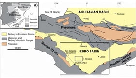 Regional setting of the Ebro Basin in northeastern Spain. (a) Simplified geological map of the Iberian Peninsula.