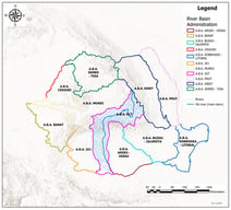 Location of the Olt River basin in Romania and the Basin Water Administrations (A.B.A).
