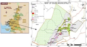 Buea’s location within the South-West Region of Cameroon in West Africa and the layout of the Buea Municipality. Source: National Community Driven Development Program [24].