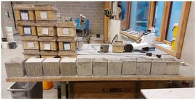 All of the concrete blocks that were prepared using the molds shown on the left.