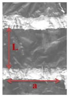 Photograph of PPy film on PE, with silver ink bands as electrical contacts.