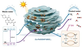 Schematic illustration and structural characterization of the prepared catalysts. (a) Schematic illustration of the synthesis process of 0.6Cu-FeOOH/Fe-BOCov. (b) XRD patterns of BiOCl and x%Fe-BiOCl (x = 1, 3, 5, and 7); (c) FeOOH and xCu-FeOOH (x = 0.1, 0.3, 0.6, and 0.9 mmol); (d) XRD patterns of BiOCl, BiOCl-ov, 5%Fe-BiOCl, and Fe-BOCov; (e) XRD patterns of Fe-BOCov, 0.6Cu-FeOOH, and 0.6Cu-FeOOH/Fe-BOCov. (f,g,j,k) SEM images of BiOCl; (h) SEM images of 0.6Cu-FeOOH and (i,l,m) SEM images of 0.6Cu-FeOOH/Fe-BOCov. (n) EDS elemental mappings of 0.6Cu-FeOOH/Fe-BOCov.