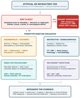 Proposed pragmatic red-flag-led framework for atypical or refractory chronic rhinosinusitis. This expert synthesis is intended to structure diagnostic reassessment and has not been prospectively validated as a clinical prediction rule. Urgent features bypass sequential empirical treatment and prompt endoscopy, appropriate contrast-enhanced imaging, and tissue diagnosis. In the absence of red flags, investigations are selected according to the dominant clinical phenotype. Abbreviations: ANCA, antineutrophil cytoplasmic antibody; CF, cystic fibrosis; CRS, chronic rhinosinusitis; CBC, complete blood count; CT, computed tomography; IgA, immunoglobulin A; IgG, immunoglobulin G; IgM, immunoglobulin M; MRI, magnetic resonance imaging; MDT, multidisciplinary team; nNO, nasal nitric oxide; PCD, primary ciliary dyskinesia.