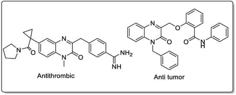 Structures of some pharmaceutically relevant quinoxalin-2(1H)-one derivatives.