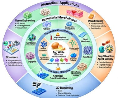 Egg-white-based biomedical applications.