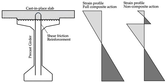Composite vs. non-composite action and friction shear reinforcement.