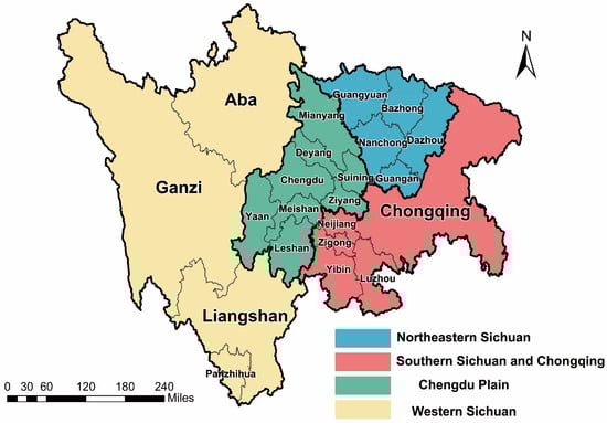 Schematic diagram of the study area and urban distribution.