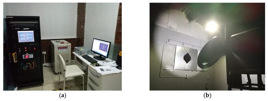 Experimental scheme for the measurement of luminous intensity distribution matrices. (a) LISUN 15 KVA power supply unit, Quito, Ecuador; (b) SENSING Type C rotating mirror goniophotometer, Quito, Ecuador.