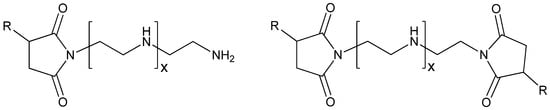 Structure of mono- and bis-succinimides used as fuel and lubricant additives.