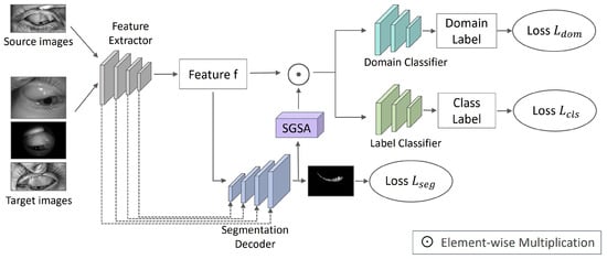 Overall architecture of the proposed ADAM-Net for attention-guided multi-task unsupervised domain adaptation.