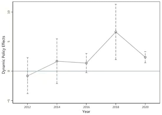Dynamic policy effects and test of the parallel trends assumption.